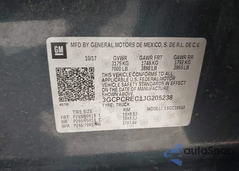 2018 Chevrolet Silverado 1500 1Lt из США, поврежденный, VIN 3GCPCREC1JG205238